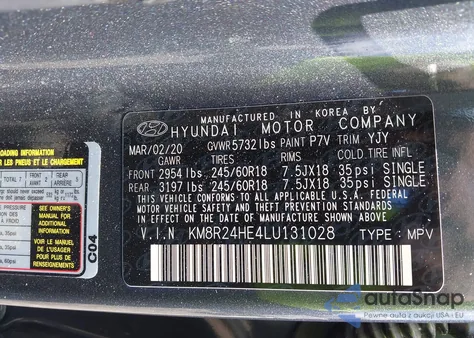 2020 Hyundai Palisade Sel из США, поврежденный, VIN KM8R24HE4LU131028